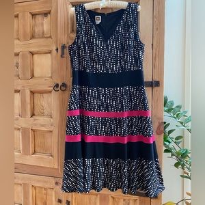 Anne Klein Black and White Polka Dot Dress with fuchsia - Size 12